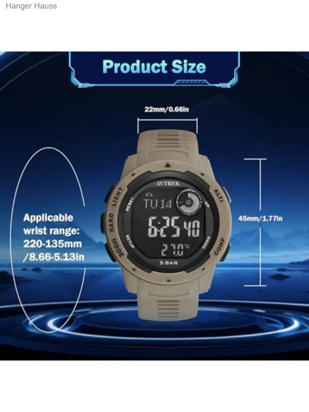 Tactical Sport Watch with Compass, Pedometer, 50M Waterproof Multifunction